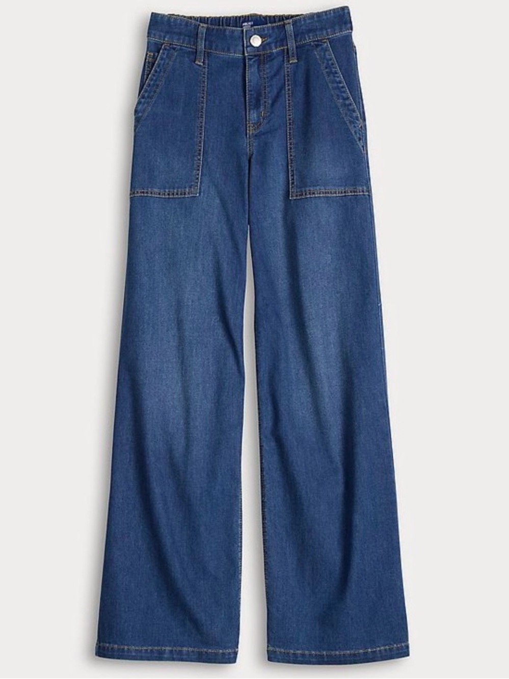 Project indigo Dark Blue lightweight Denim wide leg patch pocket Jeans